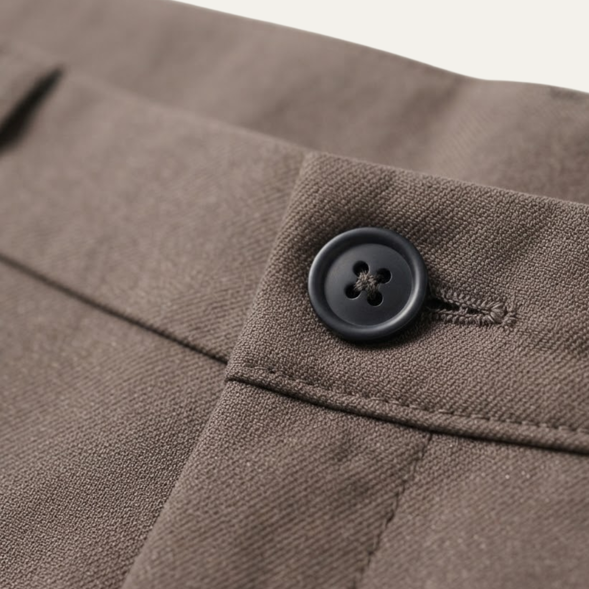 Men’s slim fit dress pants, dark gray button and front seam detail