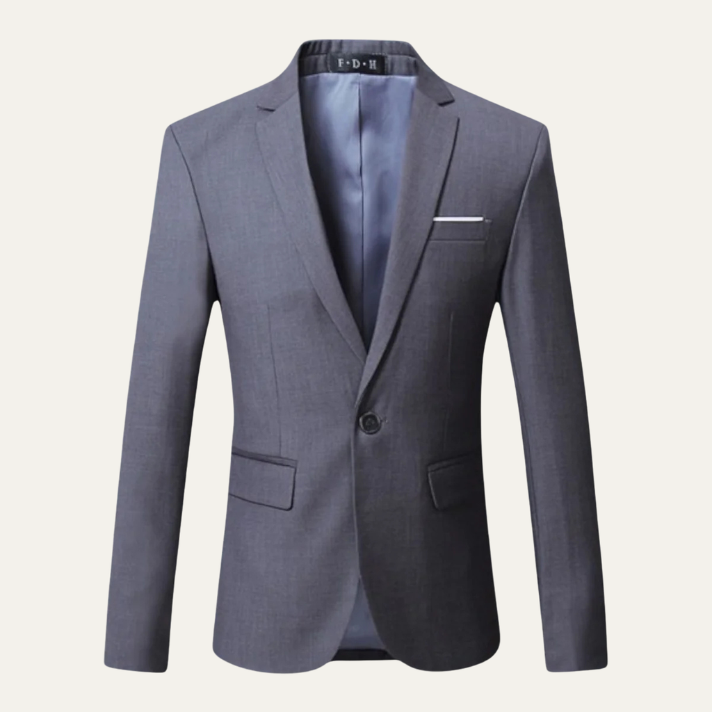 Men's classic single-breasted suit jacket, blue-gray with notch lapels