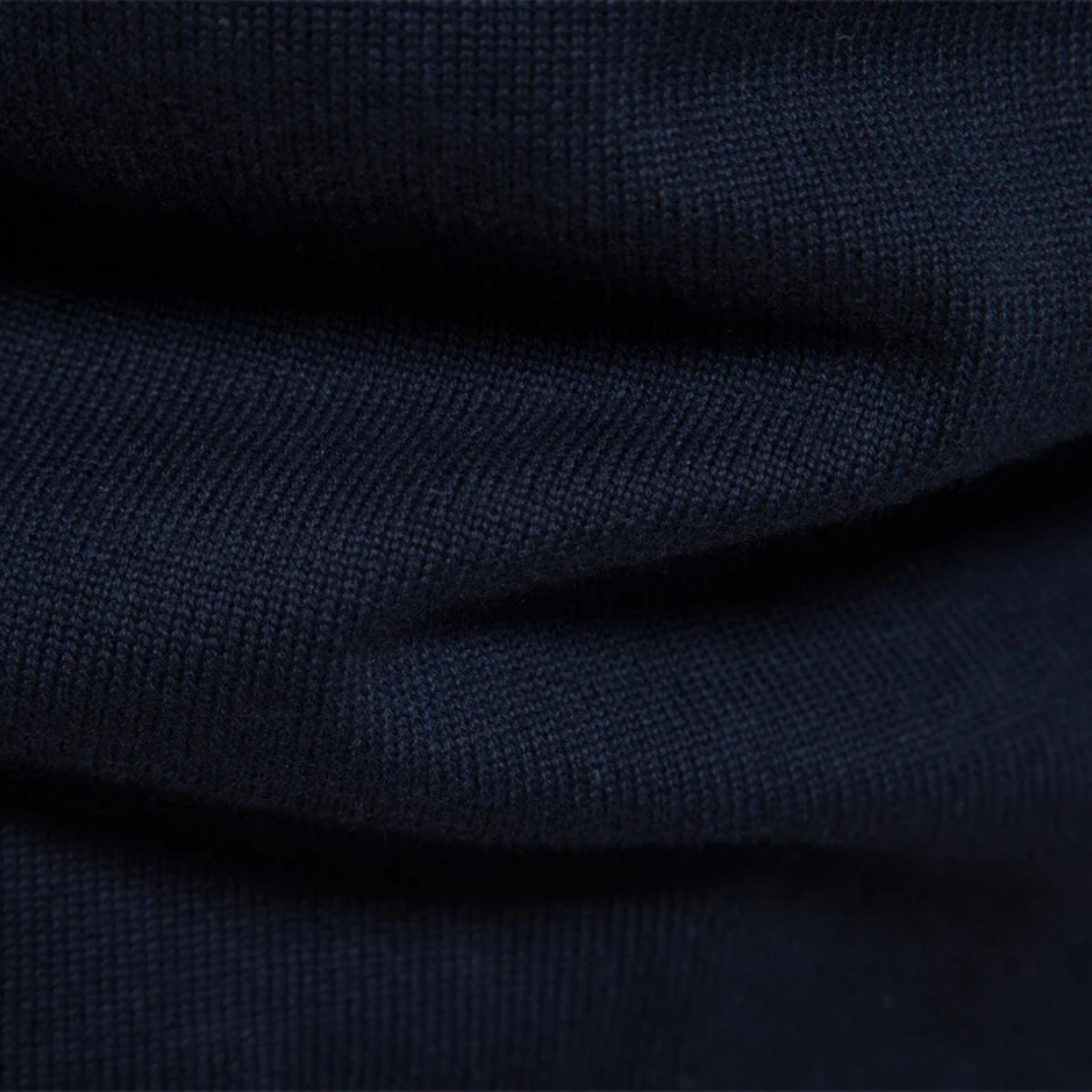 Navy blue knit mock-neck sweater, quarter-zip pullover with ribbed trim