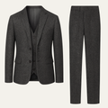 Men's tweed herringbone suit jacket and trousers set, dark gray, slim fit