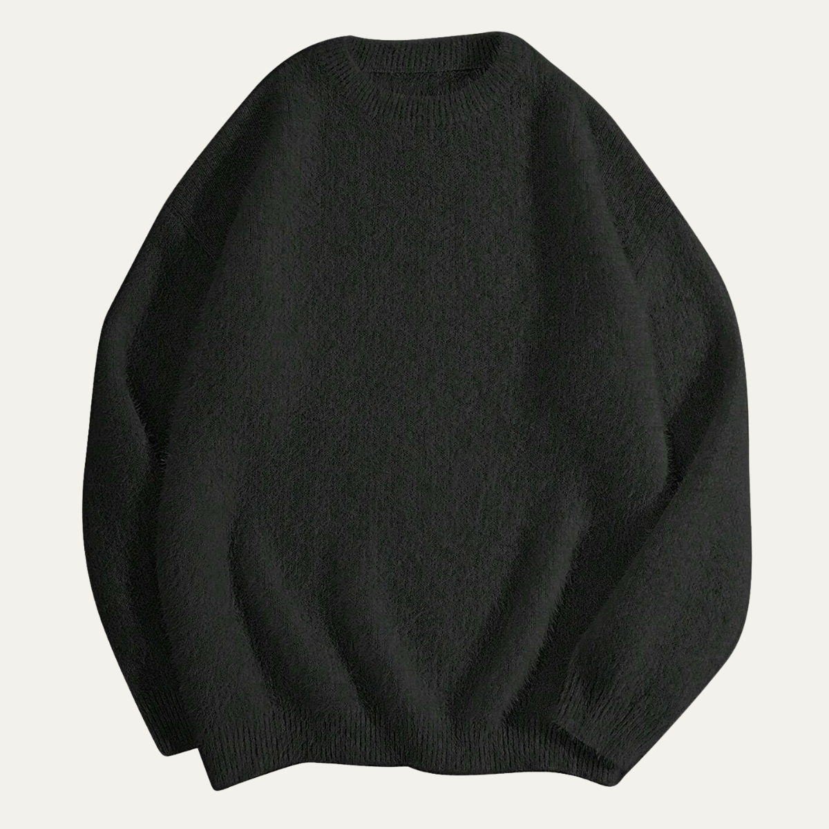 Black crewneck cashmere sweater with ribbed hem and cuffs