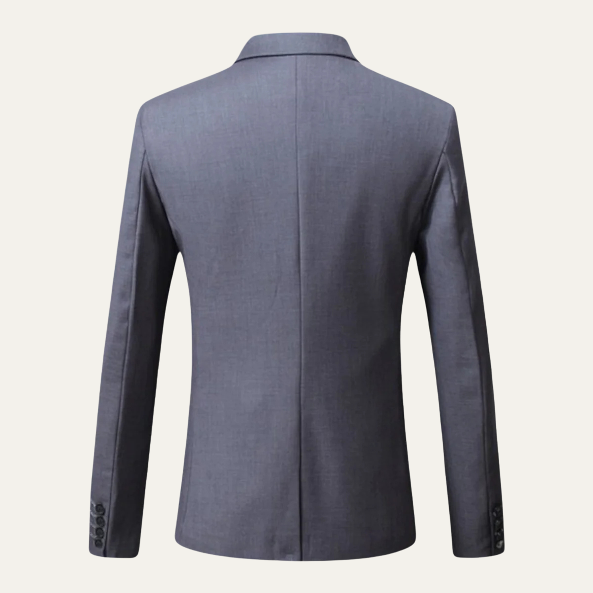 Men's classic single-breasted suit jacket back, blue-gray with center vent