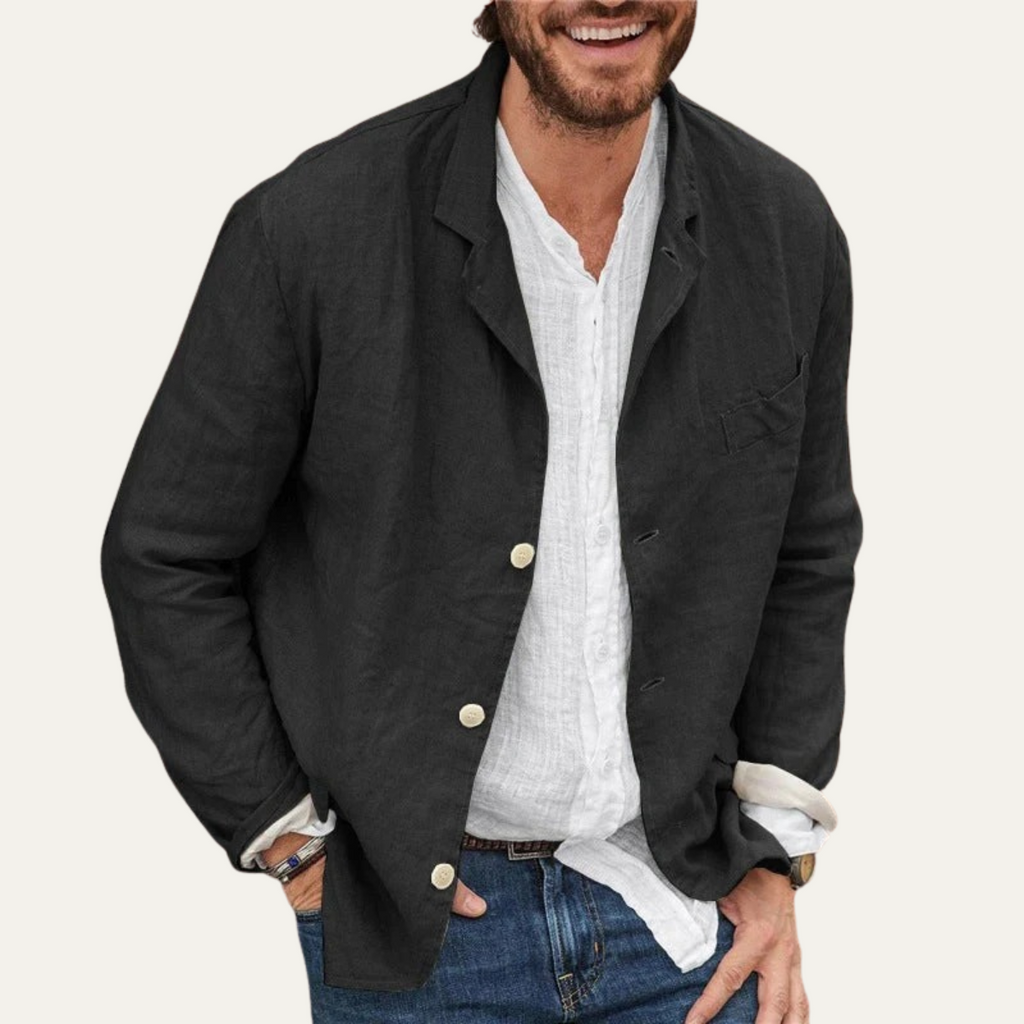 Men's lightweight blazer jacket, dark gray with two-button front and notch lapels