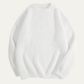 White crewneck cashmere sweater with ribbed hem and cuffs