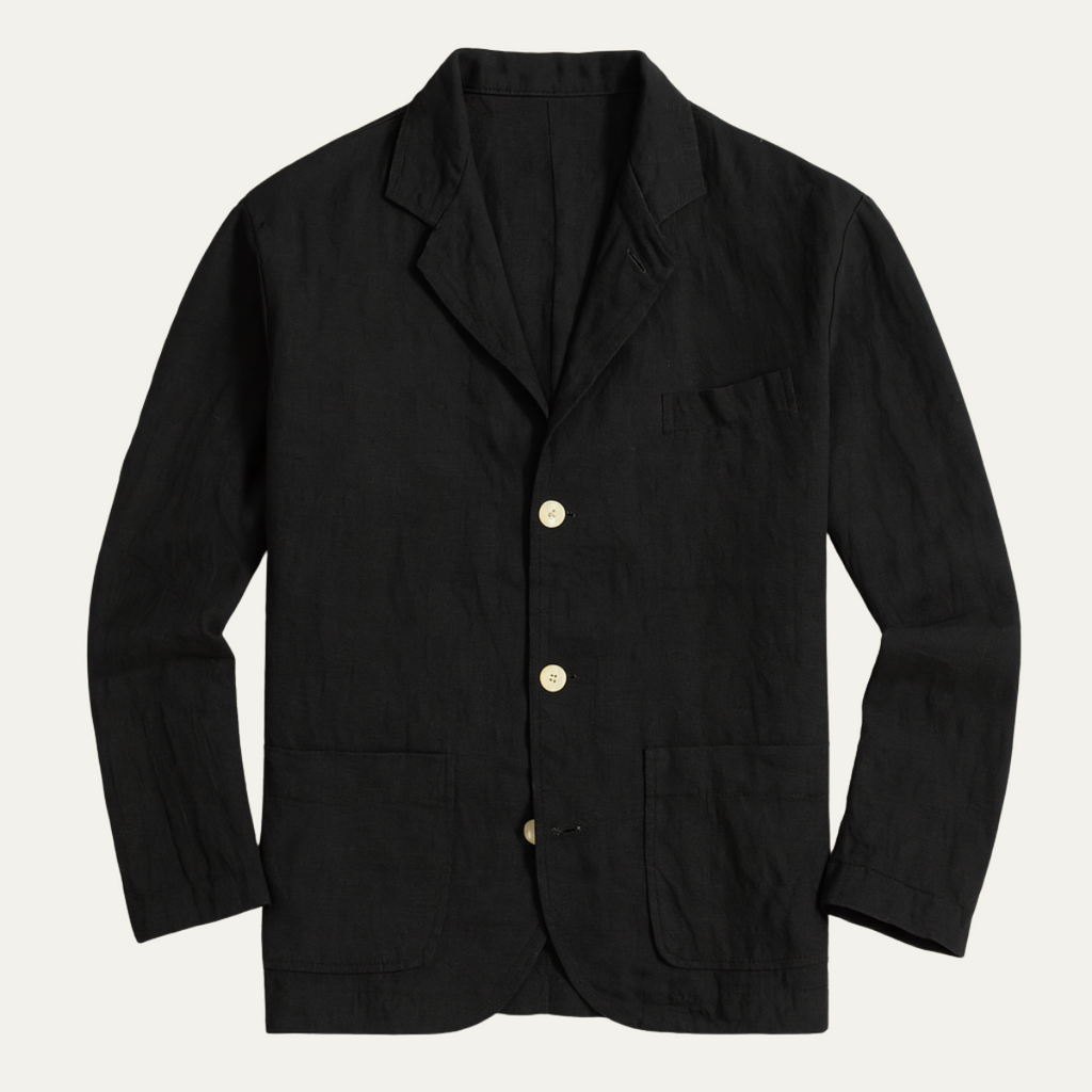 Men's lightweight blazer jacket, black with two-button front and notch lapels