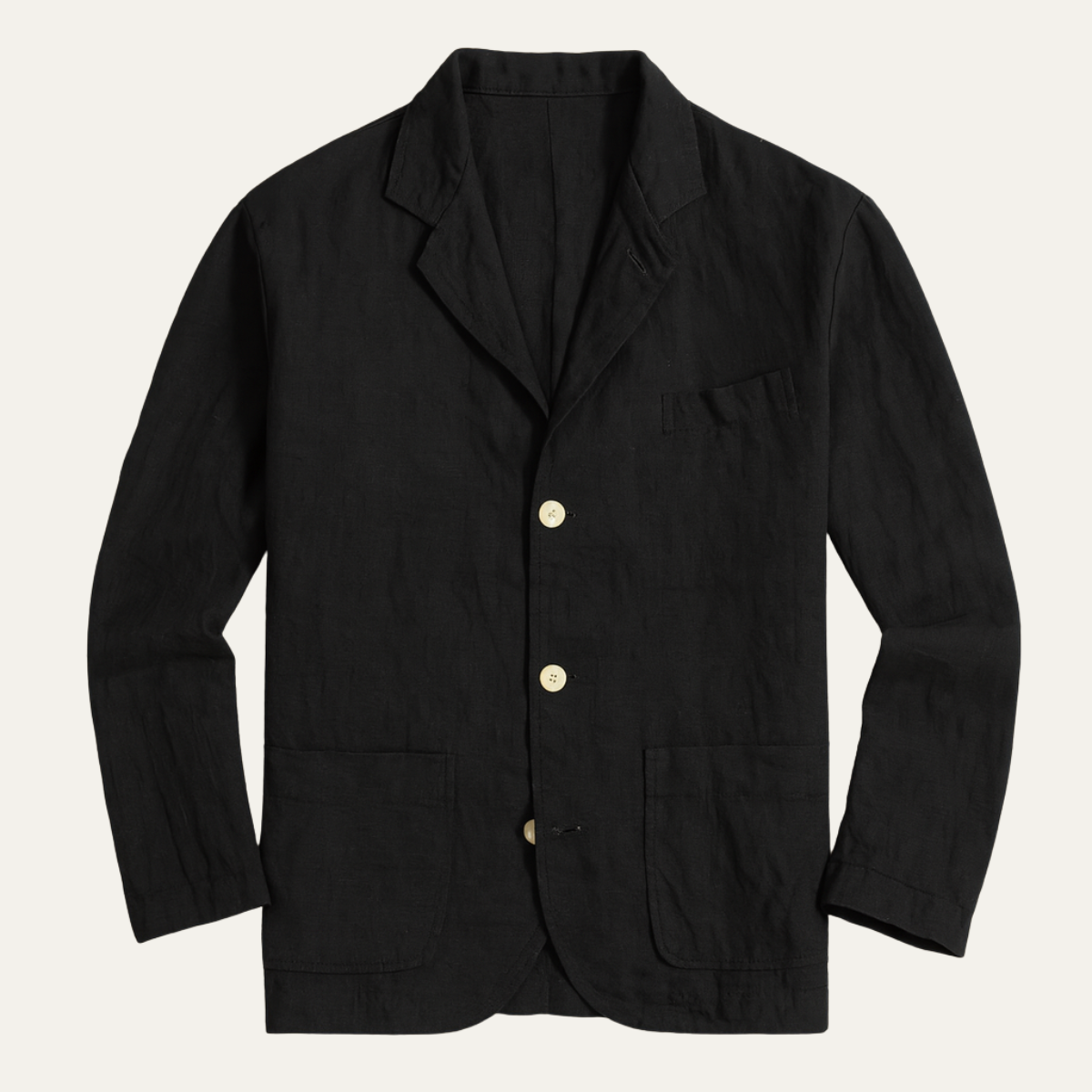 Men's lightweight blazer jacket, black with two-button front and notch lapels