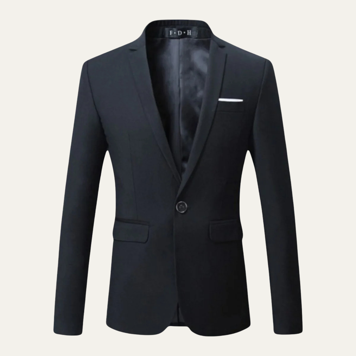 Men's classic single-breasted suit jacket, black with notch lapels and chest pocket