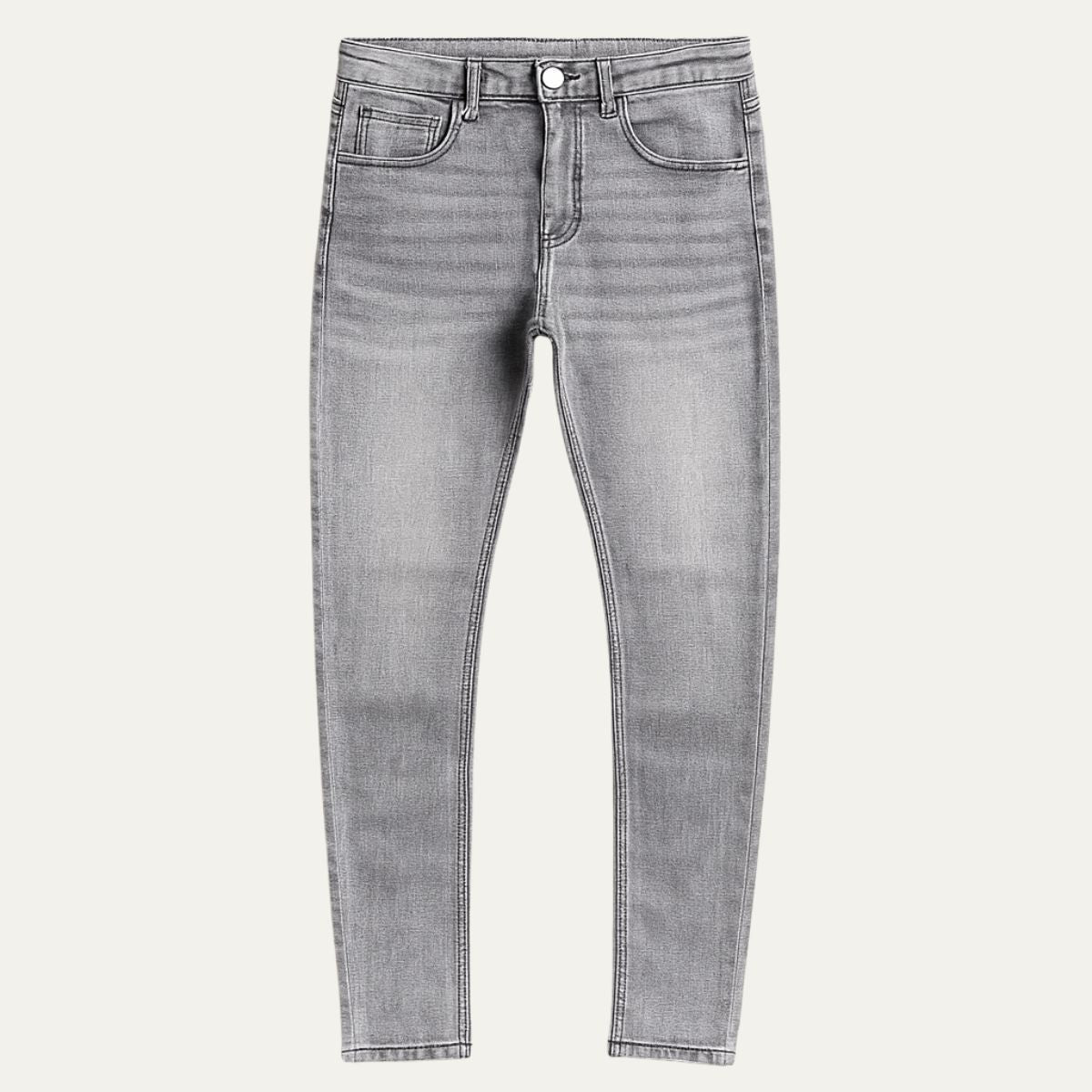 Men's slim-fit skinny jeans, gray washed denim with five-pocket design