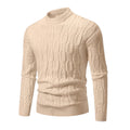 Men's premium cable knit sweater, light beige, crew neck, long sleeves, ribbed cuffs