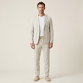 Men's cotton-linen two-piece suit set, beige blazer and drawstring pants on model