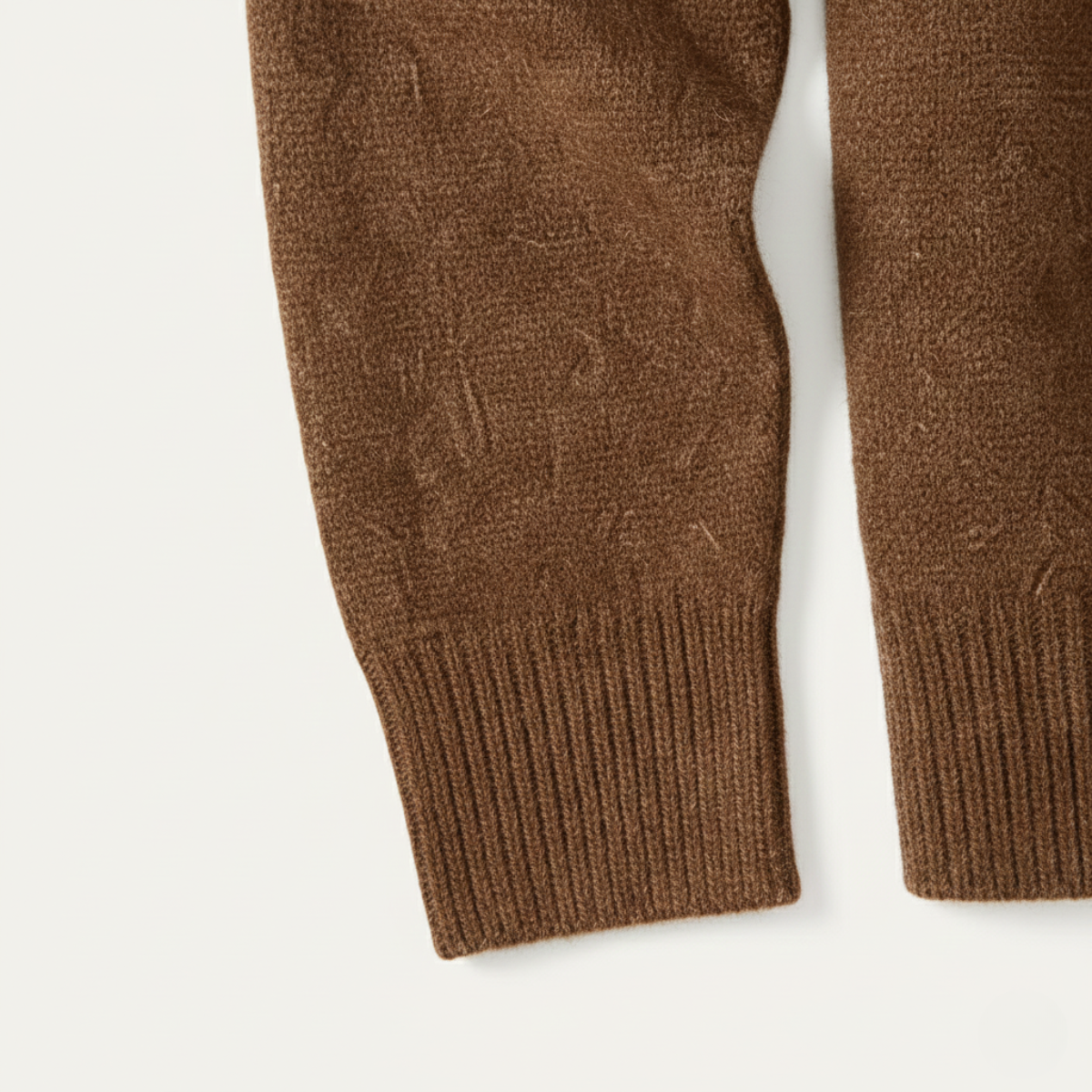 Men's knit polo sweater sleeve, brown with ribbed cuff