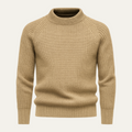 Men's 100% cashmere crewneck sweater, khaki knit with ribbed collar and cuffs