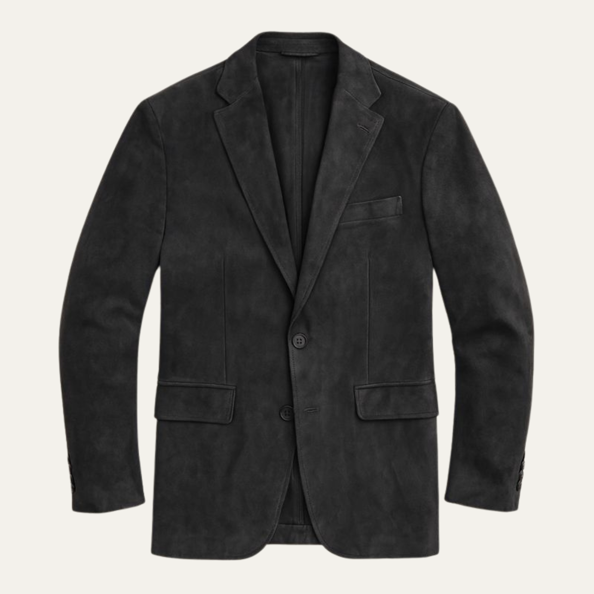 Men's black single-breasted blazer with notched lapel and chest pocket