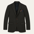 Men's black herringbone wool single-breasted blazer, notch lapels, flap pockets