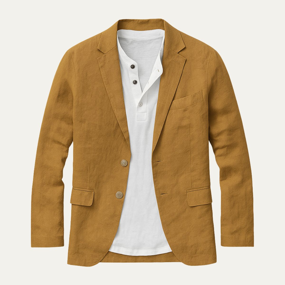 Men’s brown/camel cotton summer blazer with notched lapels and patch pockets