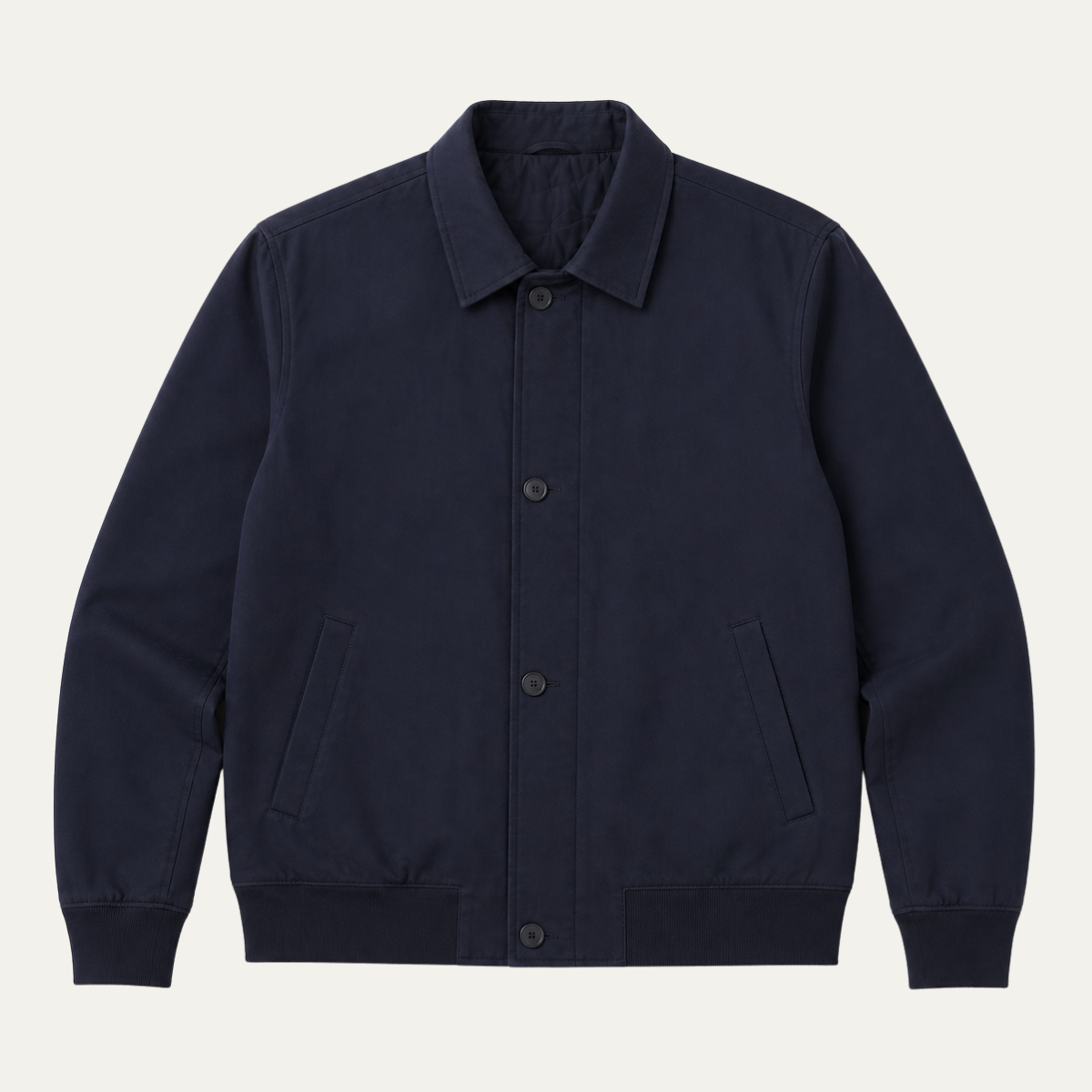 Men's navy lightweight jacket, button-front with point collar and side pockets
