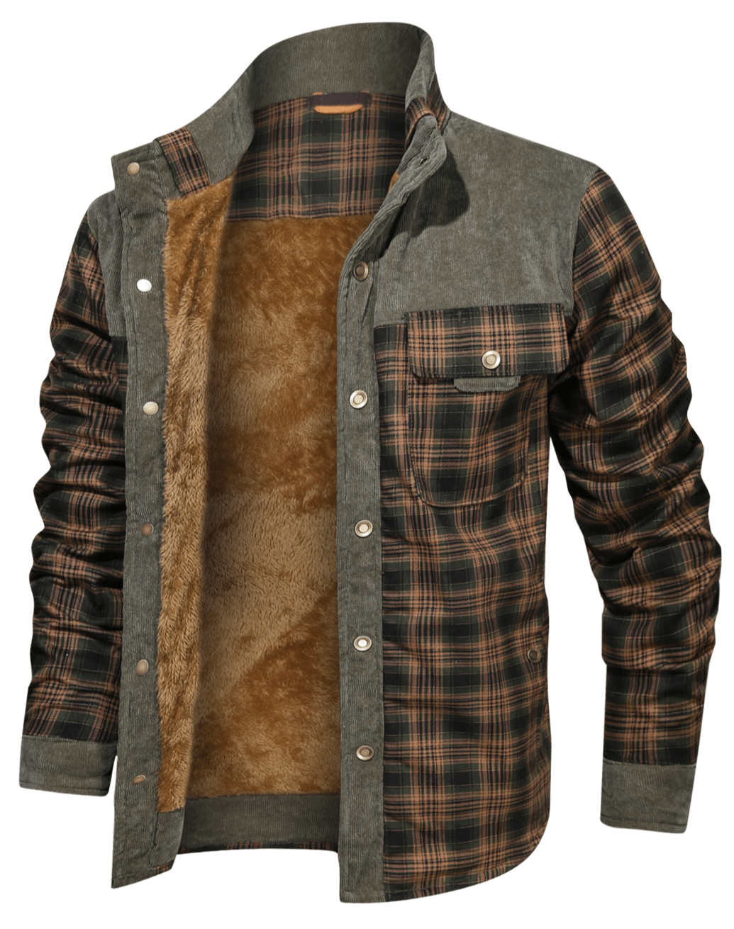 Snap Front Faux Fur Lined Flannel Jacket for Men | Winter Outerwear