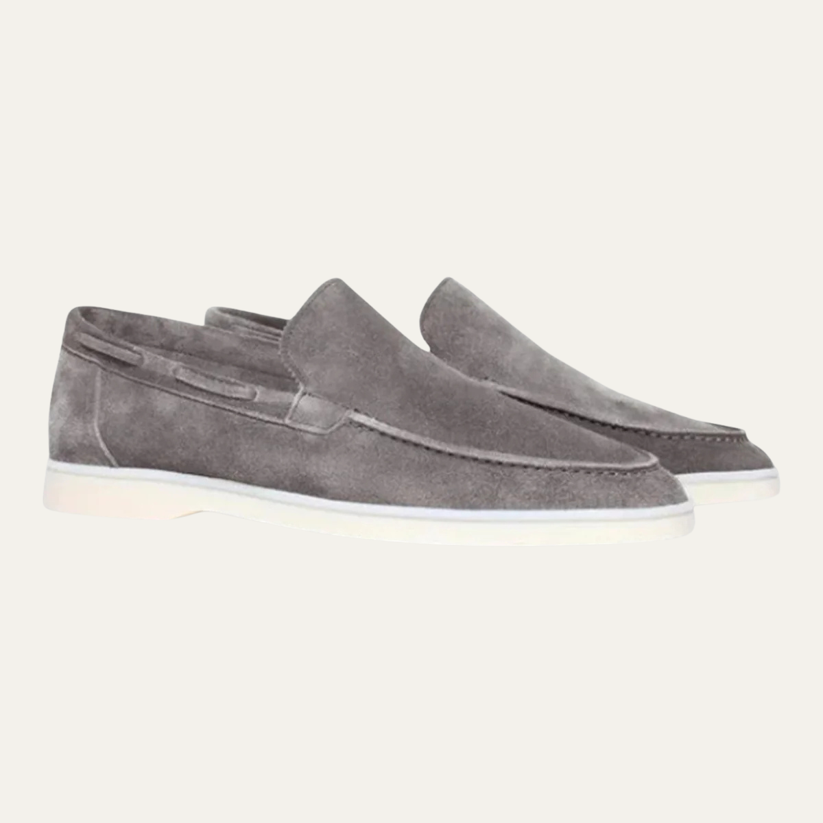 Men's suede casual loafers in gray with moc toe and slip-on design
