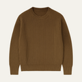 Men’s ribbed merino wool crewneck sweater, brown knit with long sleeves
