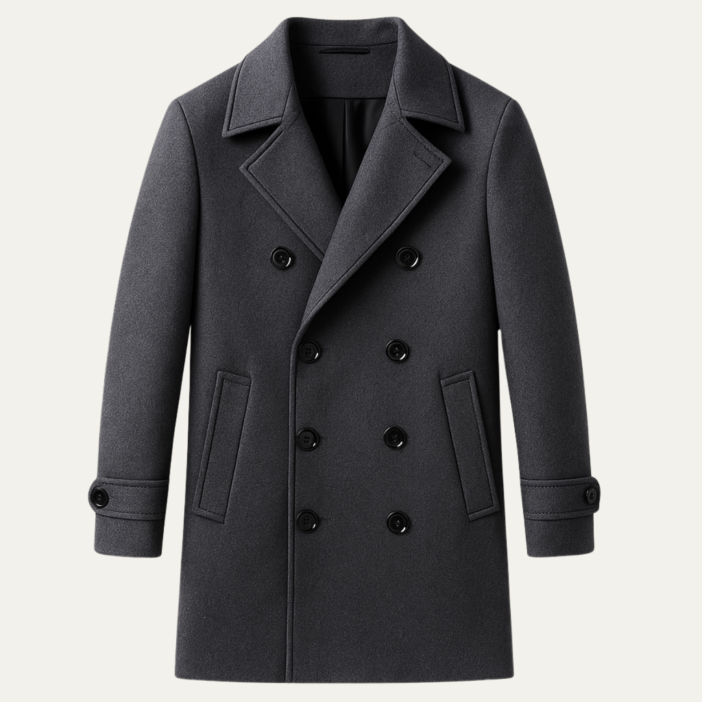 Men's Double Breasted Wool Coat Gray Long