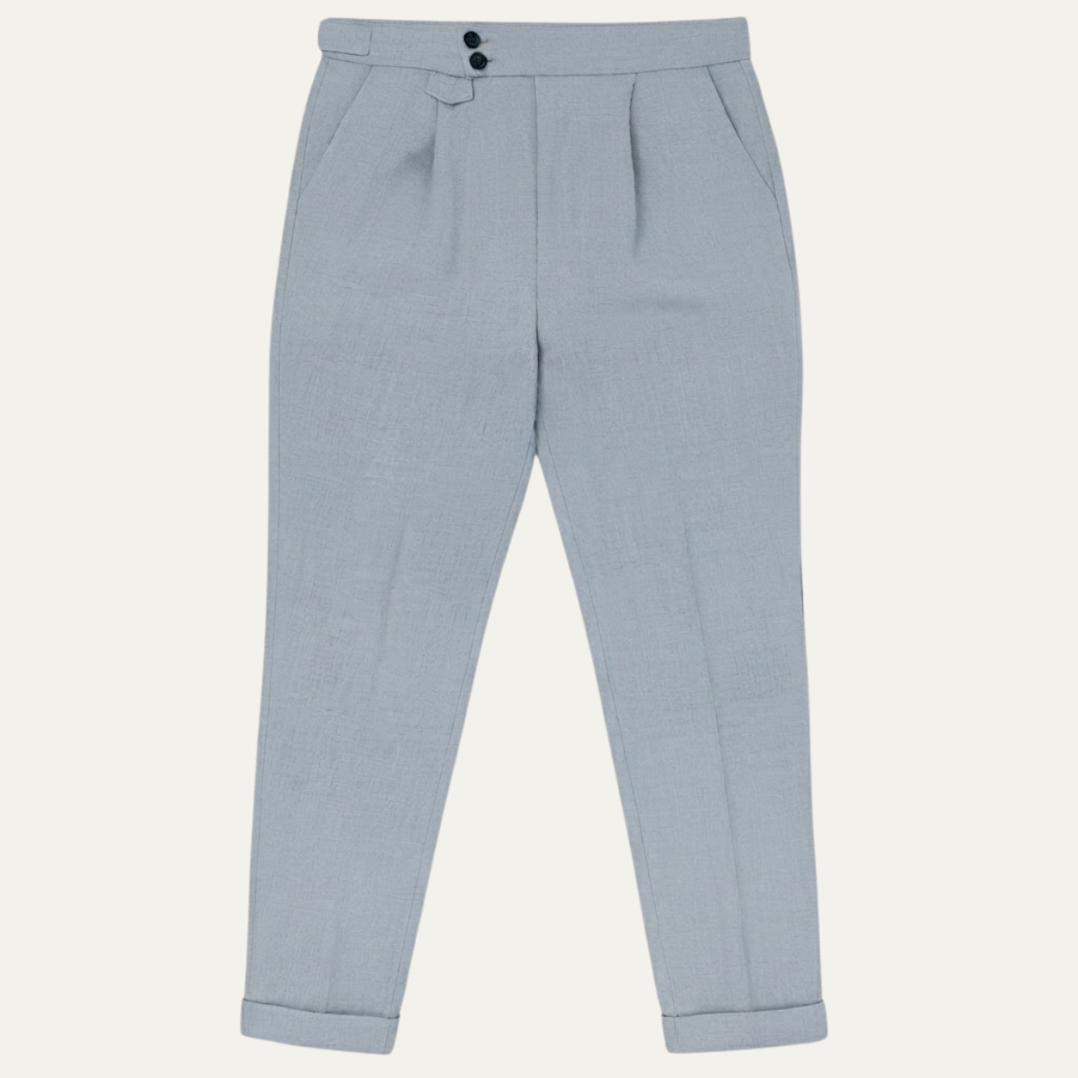 Men's high-waisted pleated dress pants, light blue, front button