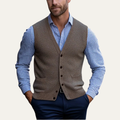 Brown knit vest, V-neck button-front with two chest pockets