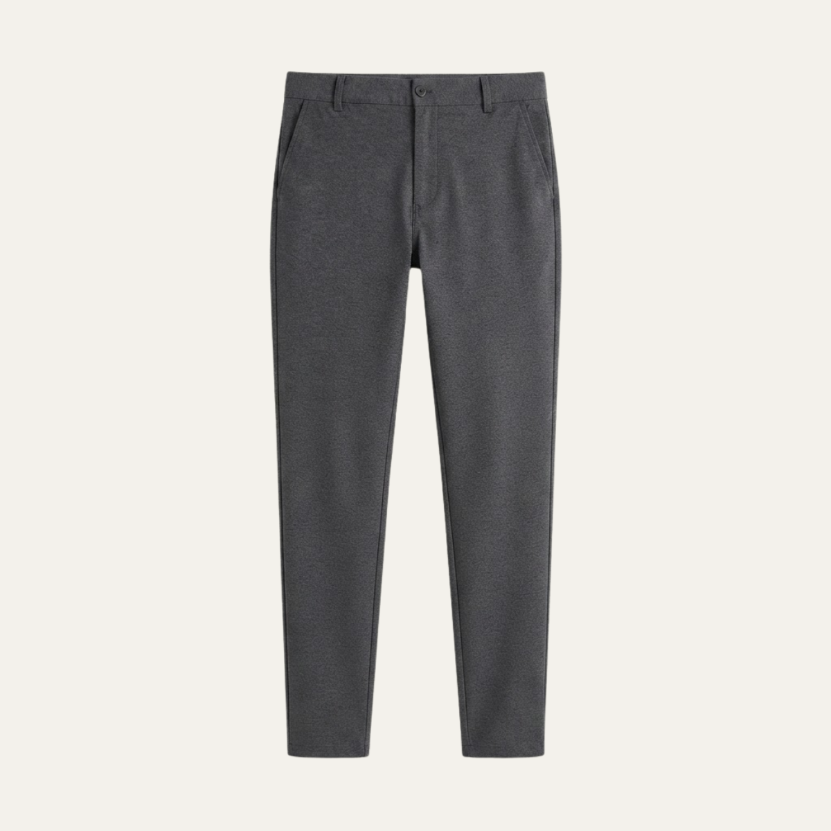 Men's slim-fit casual business dress pants, dark gray with crease and button closure
