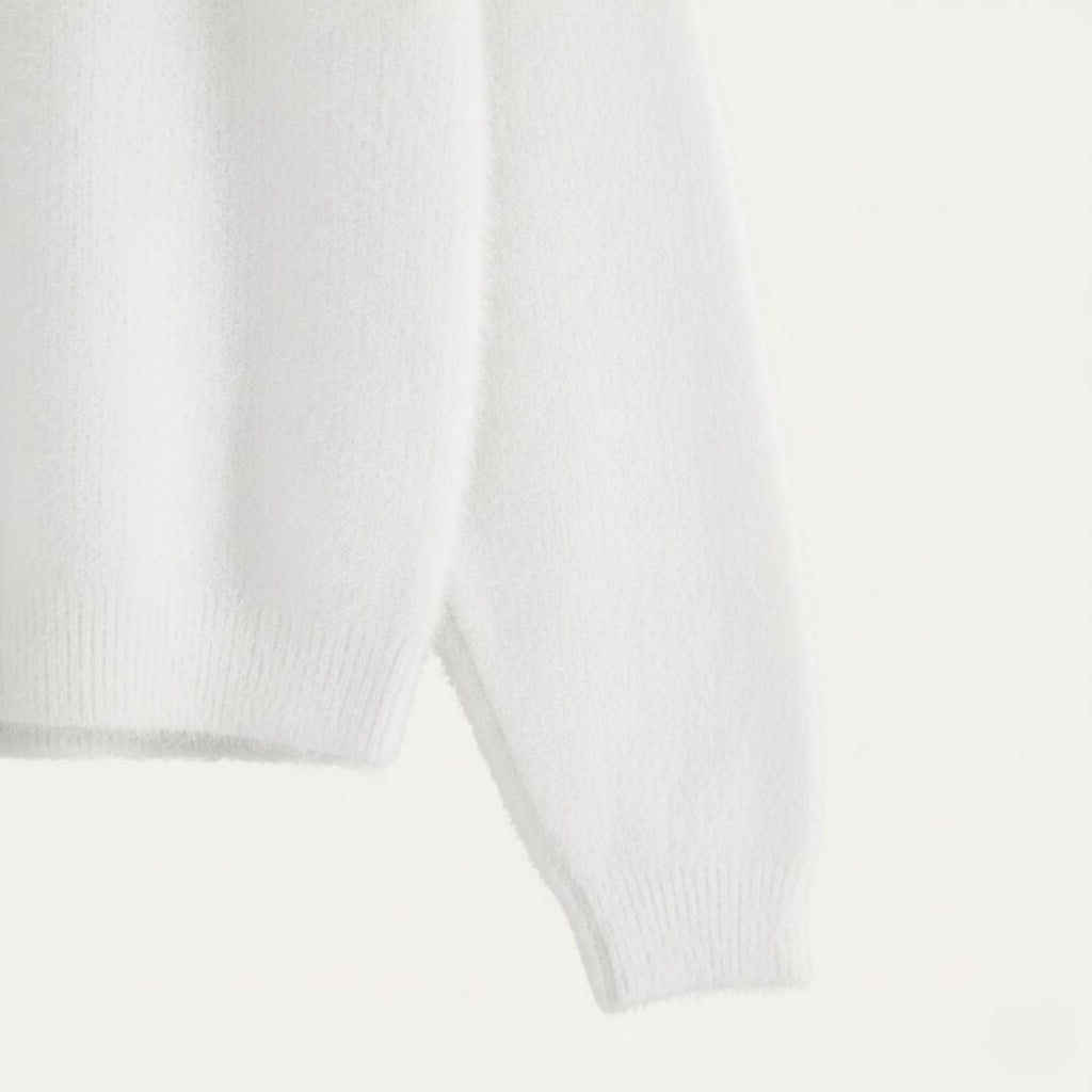 White cashmere sweater sleeve with ribbed cuff