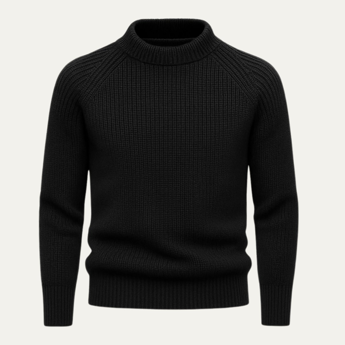 Men's 100% cashmere crewneck sweater, black knit with ribbed collar and cuffs