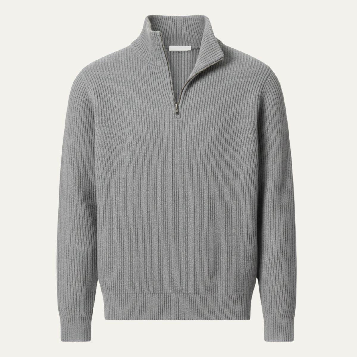 Men's quarter-zip ribbed knit sweater, gray