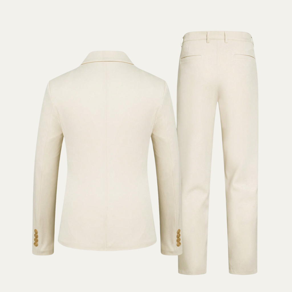 Men's slim-fit suit set: beige back view blazer and matching pants