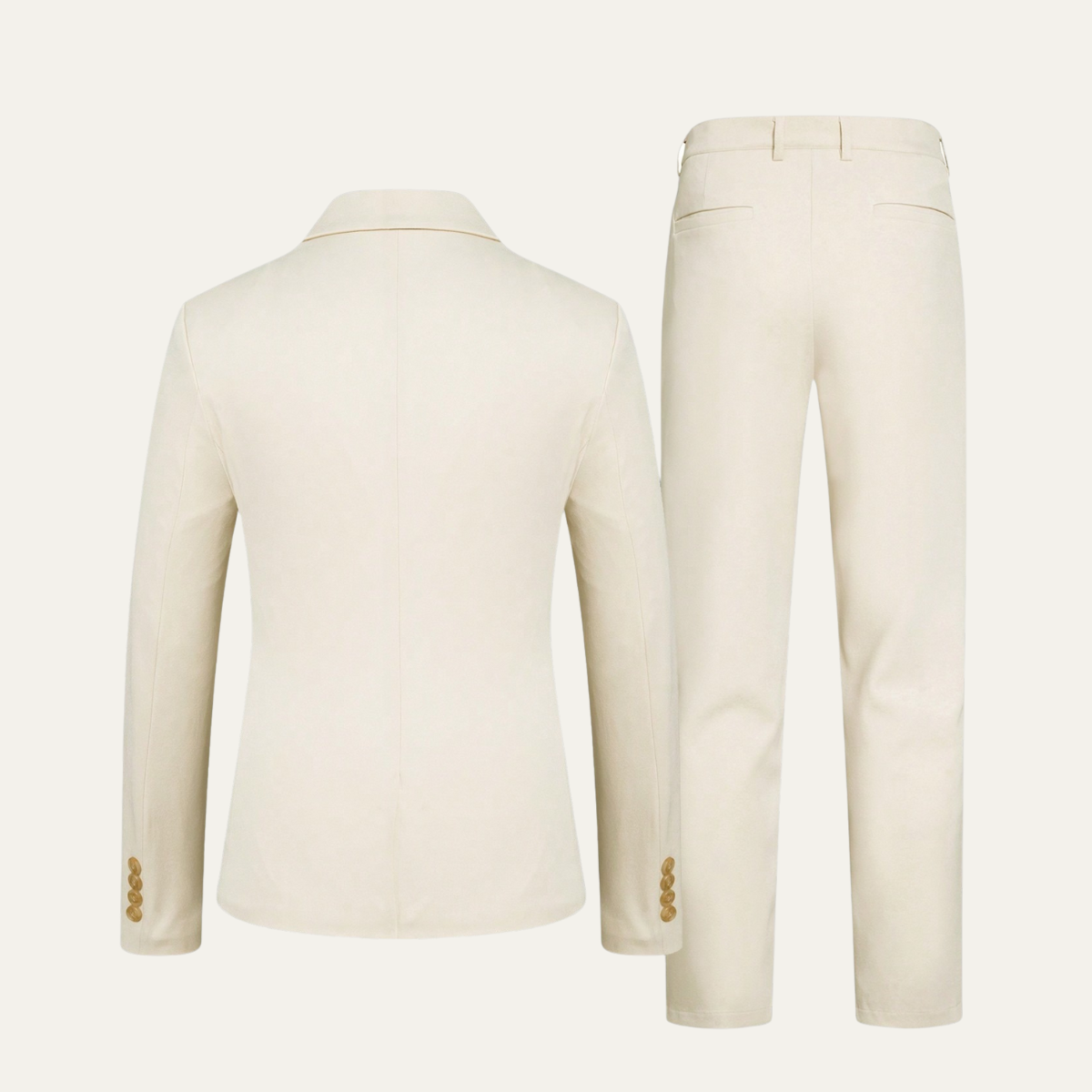 Men's slim-fit suit set: beige back view blazer and matching pants