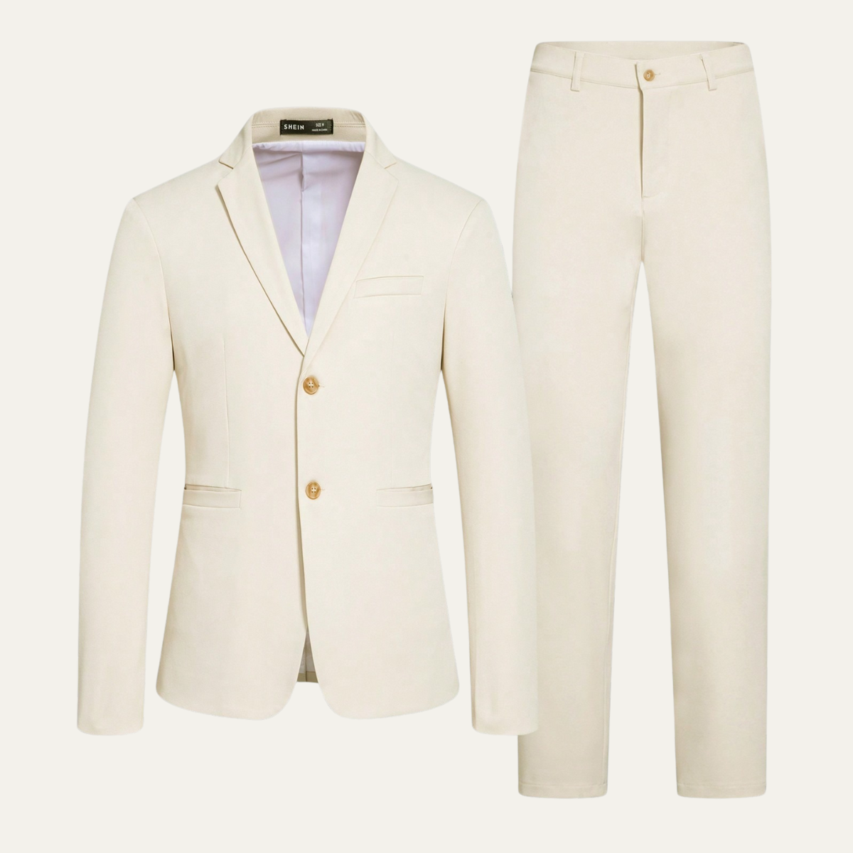 Men's slim-fit suit set: beige blazer with matching tapered pants