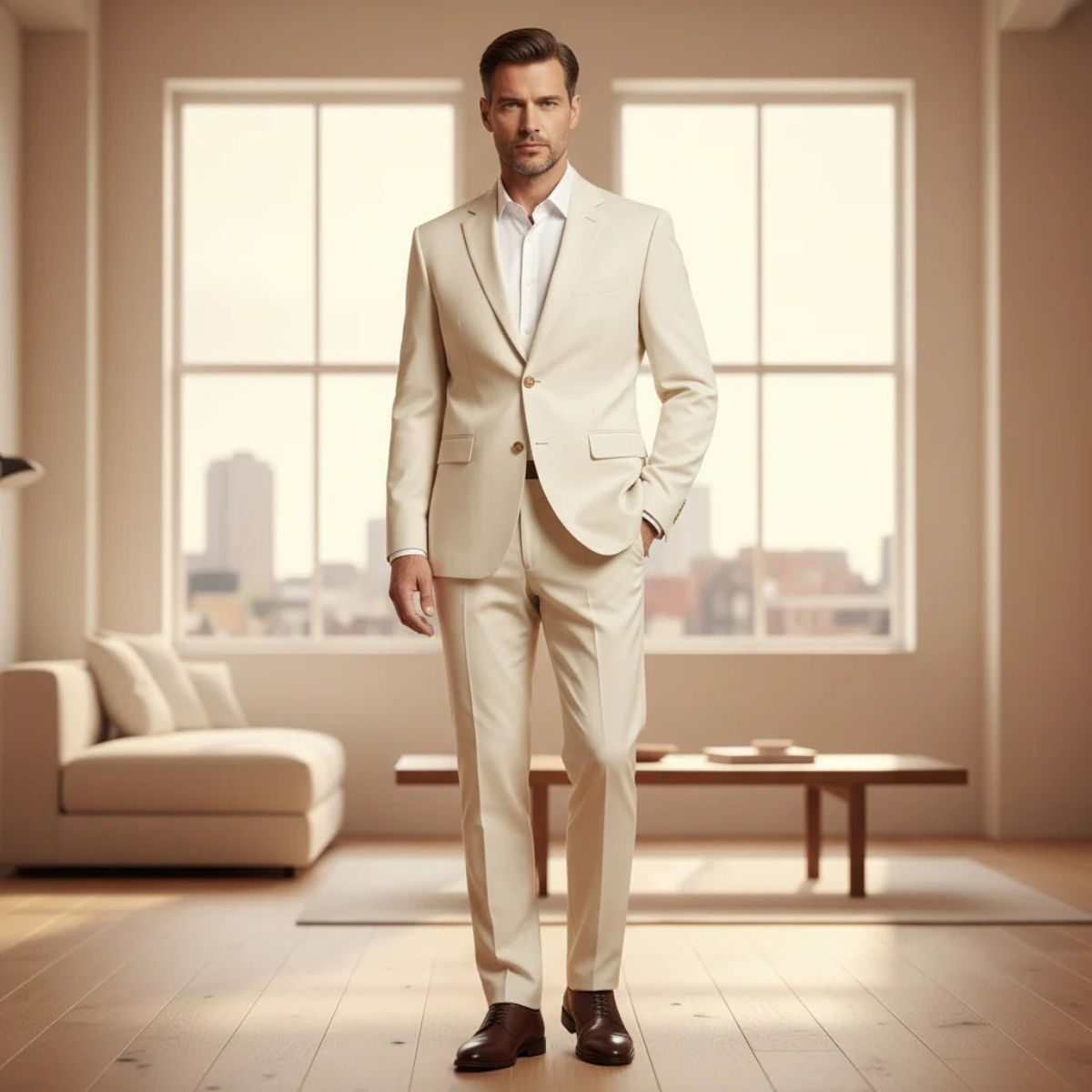Men's slim-fit suit set: rose pink blazer with matching tailored pants