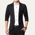Men's slim fit blazer jacket in bright blue, notch lapels, front buttons, chest pocket