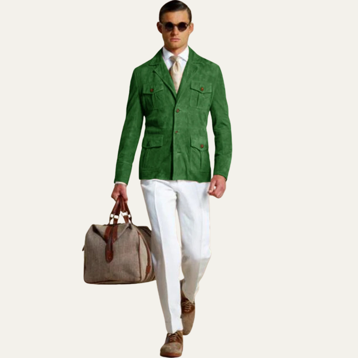 Men's smart blazer jacket in green, flap pockets, button front