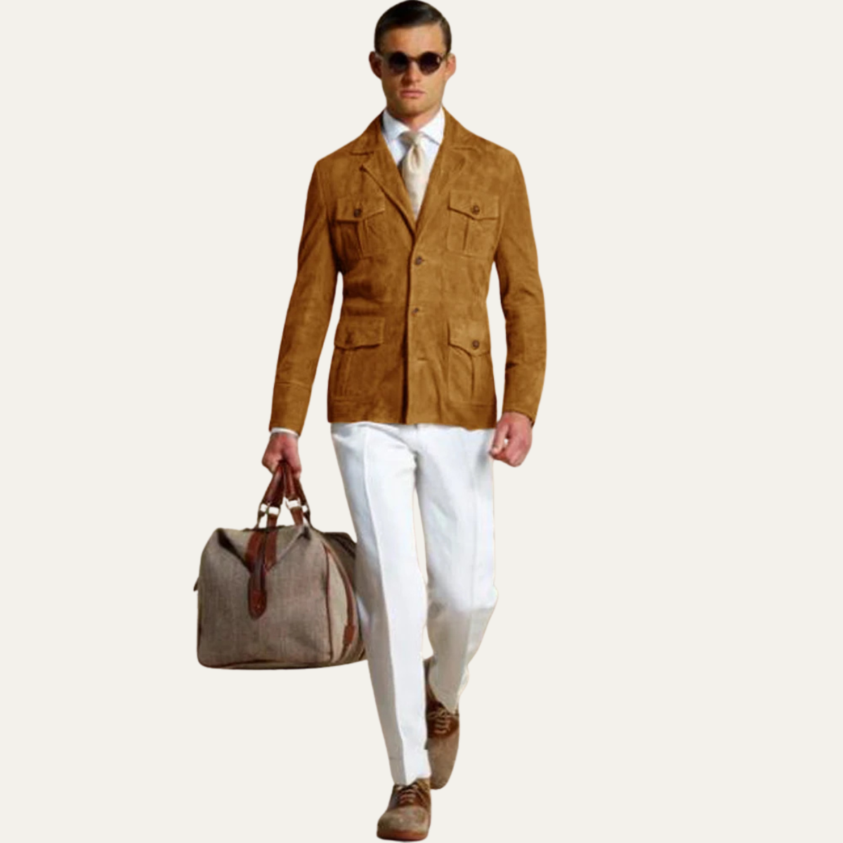 Men's smart blazer jacket in khaki, flap pockets, button front
