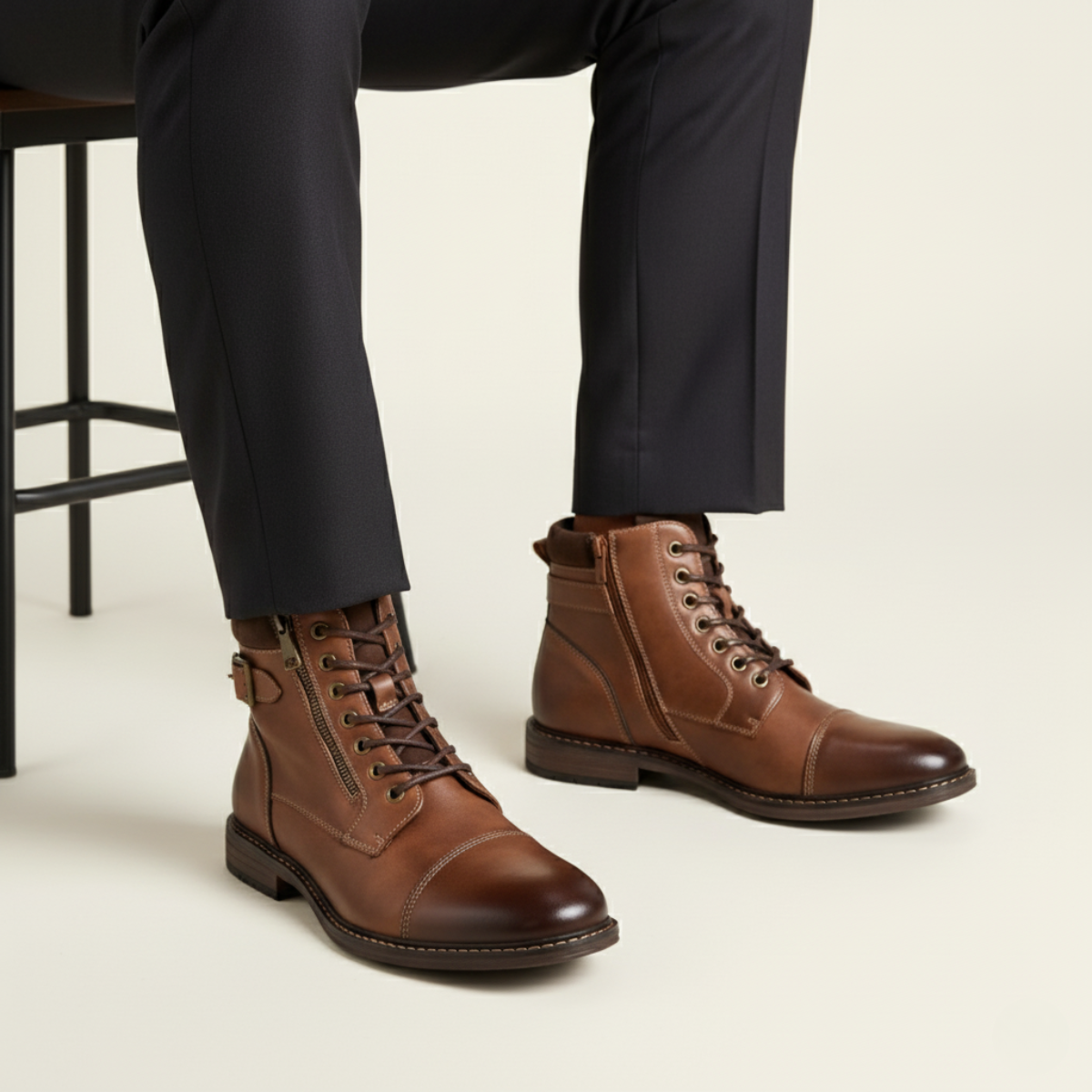 Brown lace-up ankle boots with padded collar and low block heel.