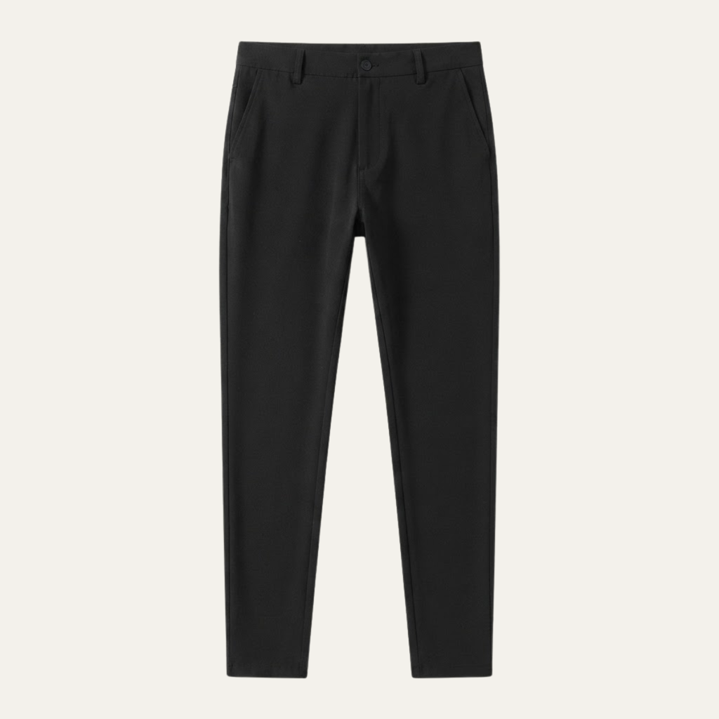 Men's slim-fit casual business dress pants, black with pleat front and button waist
