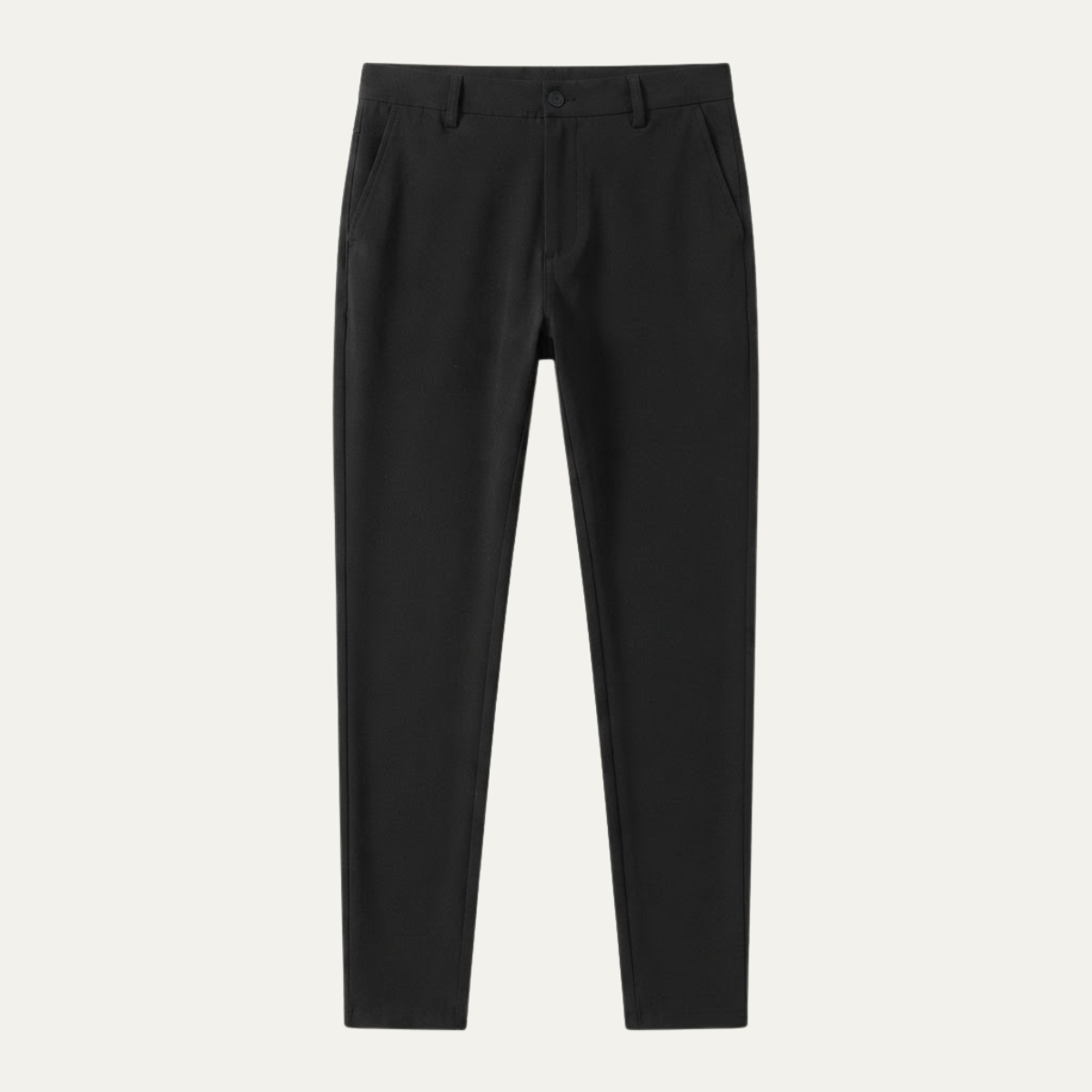 Men's slim-fit casual business dress pants, black with pleat front and button waist