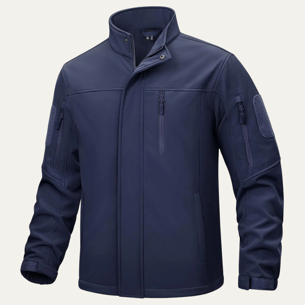 Men's tactical windproof jacket, navy full-zip with stand collar and zip chest pocket