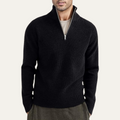 Men's quarter-zip ribbed knit sweater, black, worn by model