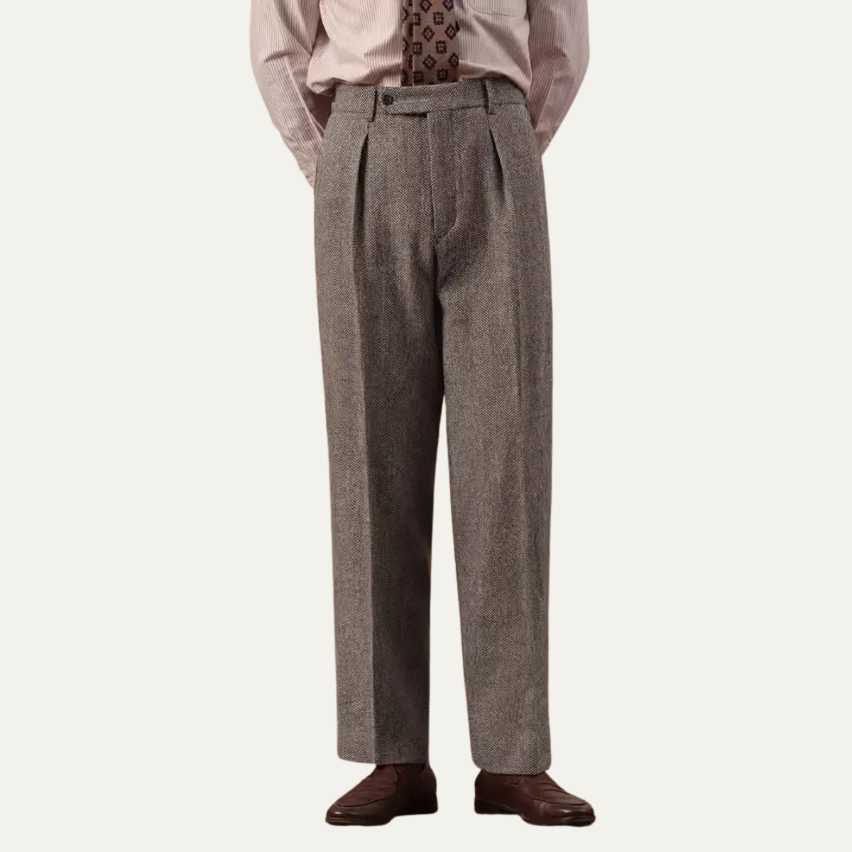 Men's high-waist pleated tailored pants, heather gray front view