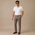 Men's slim-fit casual business dress pants, light gray with front button and belt loops