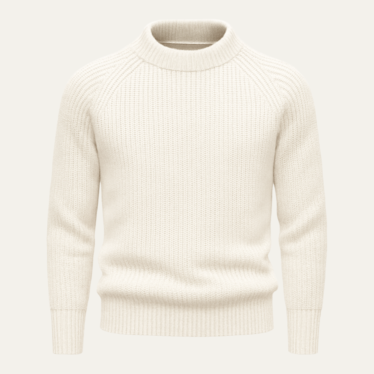 Men's 100% cashmere crewneck sweater, white knit with ribbed collar and cuffs
