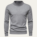 Men's slim fit gray turtleneck sweater with long sleeves and ribbed hem