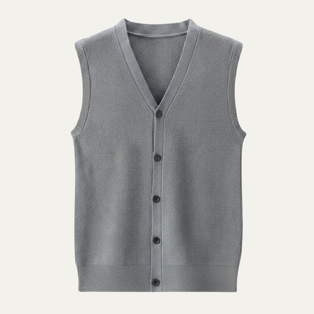 Men's gray knit waistcoat sweater vest with button-front placket