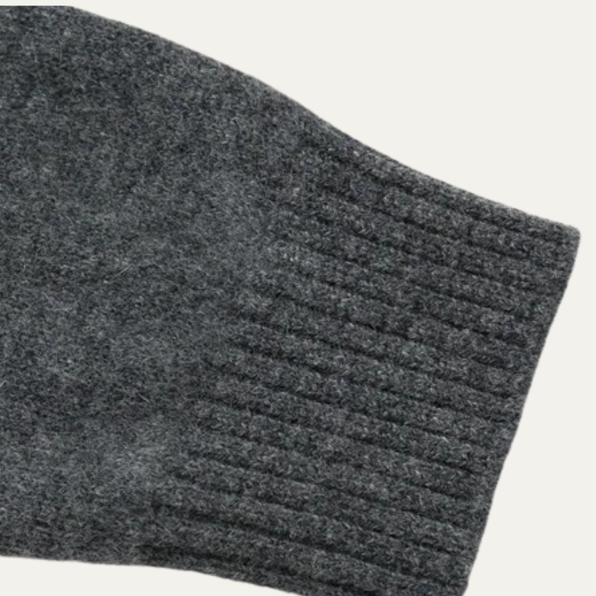 Dark gray ribbed knit cardigan hem