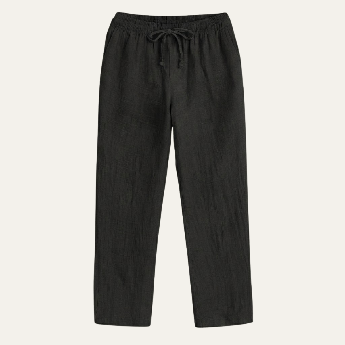 Men’s linen elastic waist loose-fit pants, dark charcoal black