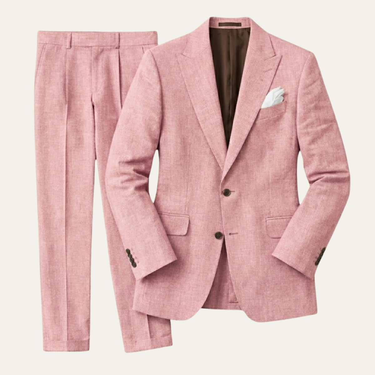 Men’s linen slim-fit 2-piece suit with pink blazer and matching pants